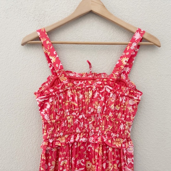 J. Crew Ruffle Trim Tiered Maxi Dress XS Petite Sunny Blooms Coral Cottage NWT - Picture 10 of 14